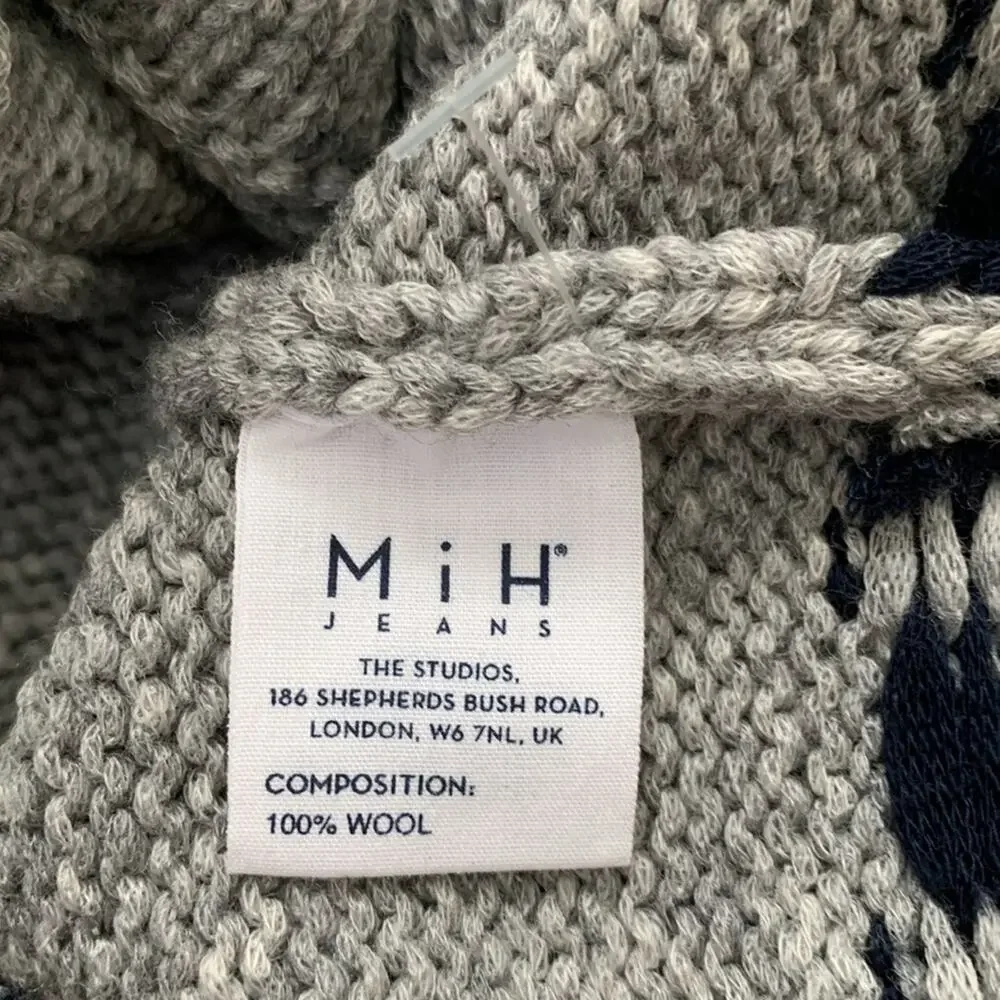 M.i.H Jeans London Gray & Navy Wool Knit Button Up Forest Tree Cardigan Sweater